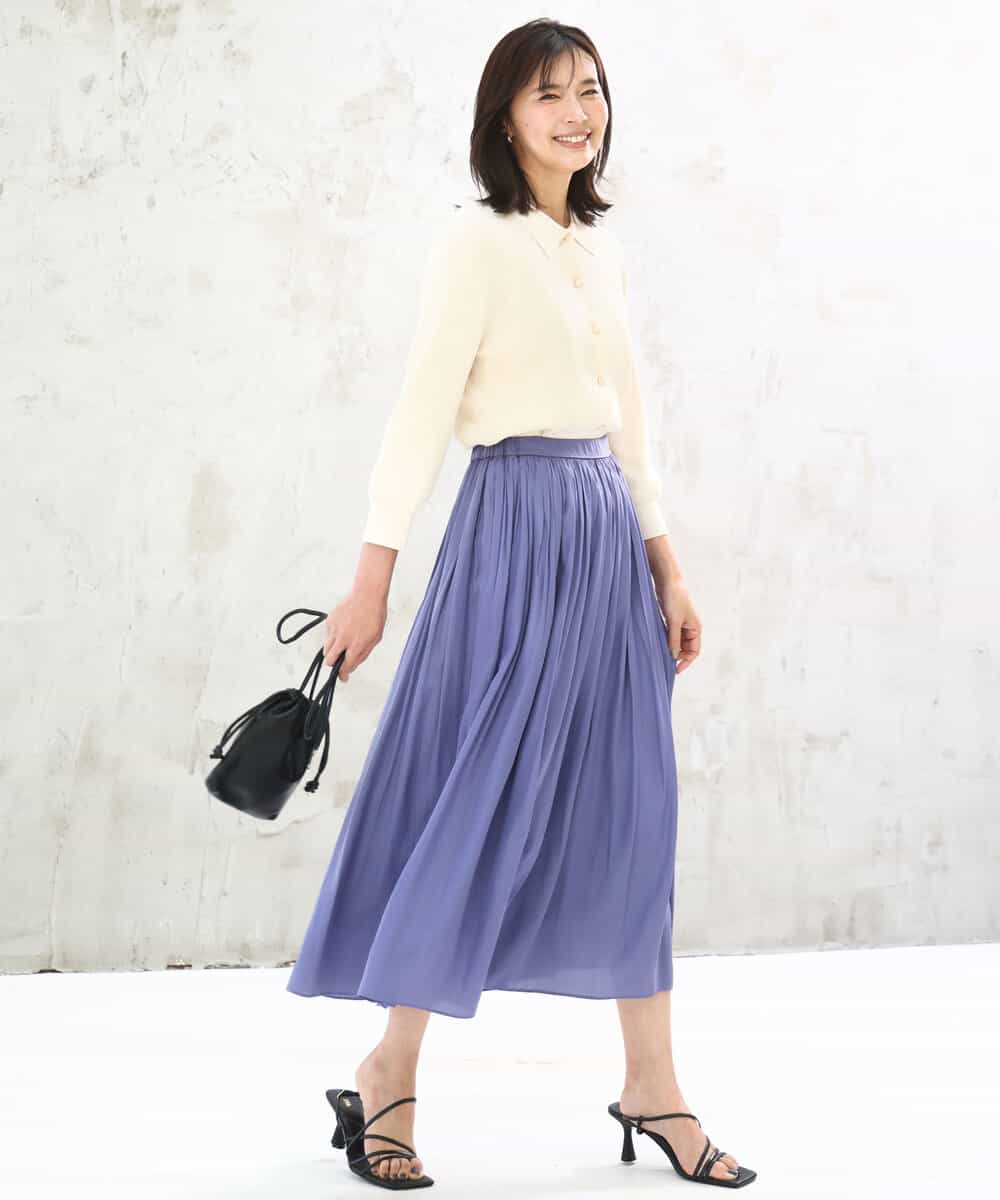 FKHGD35150 MK MICHEL KLEIN(MK ミッシェルクラン) [瞬美シリーズ/UVカット/洗える]サテンプリーツスカート ダークグレー