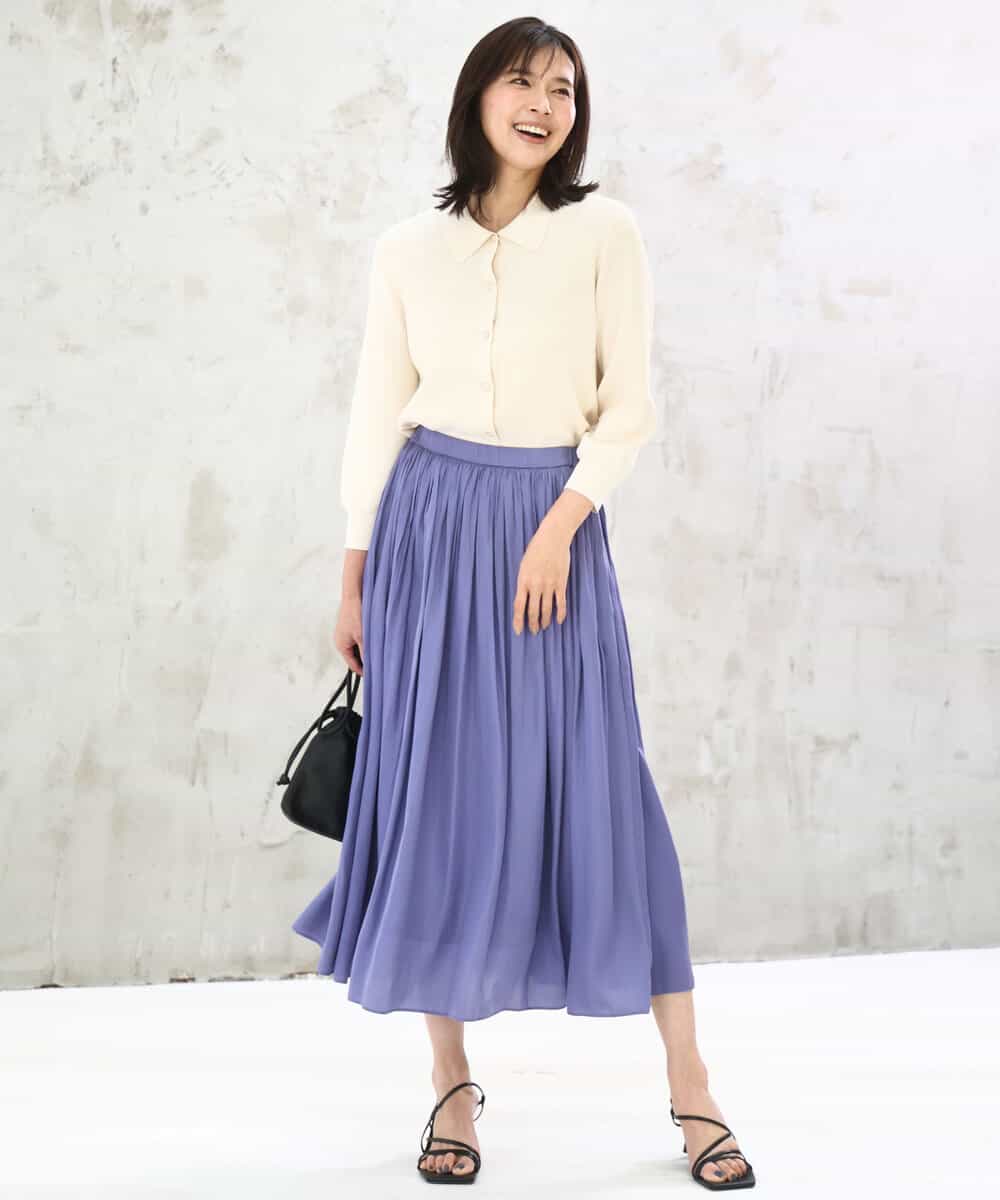 FKHGD35150 MK MICHEL KLEIN(MK ミッシェルクラン) [瞬美シリーズ/UVカット/洗える]サテンプリーツスカート ダークグレー