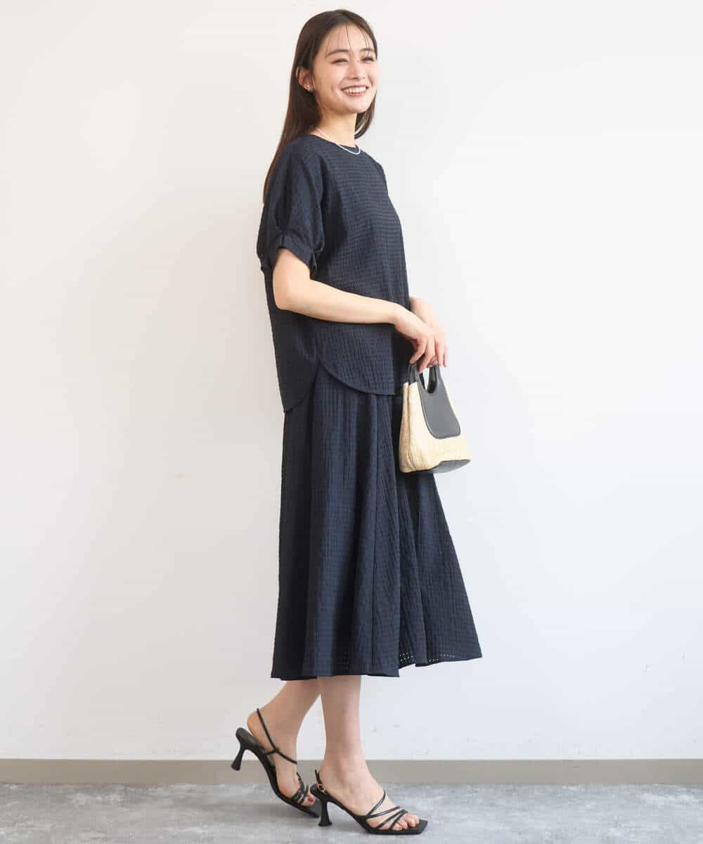 FKHGD45170 MK MICHEL KLEIN(MK ミッシェルクラン) [洗える]シアーチェック柄フレアスカート ライトグレー