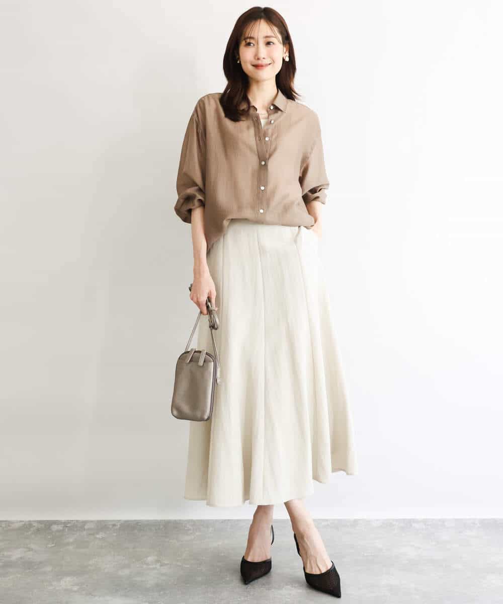 FKHGD55170 MK MICHEL KLEIN(MK ミッシェルクラン) [UVカット/洗える]リネン混フレアースカート ベージュ