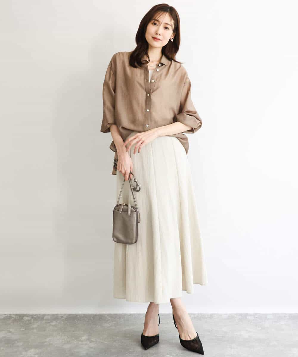 FKHGD55170 MK MICHEL KLEIN(MK ミッシェルクラン) [UVカット/洗える]リネン混フレアースカート ベージュ