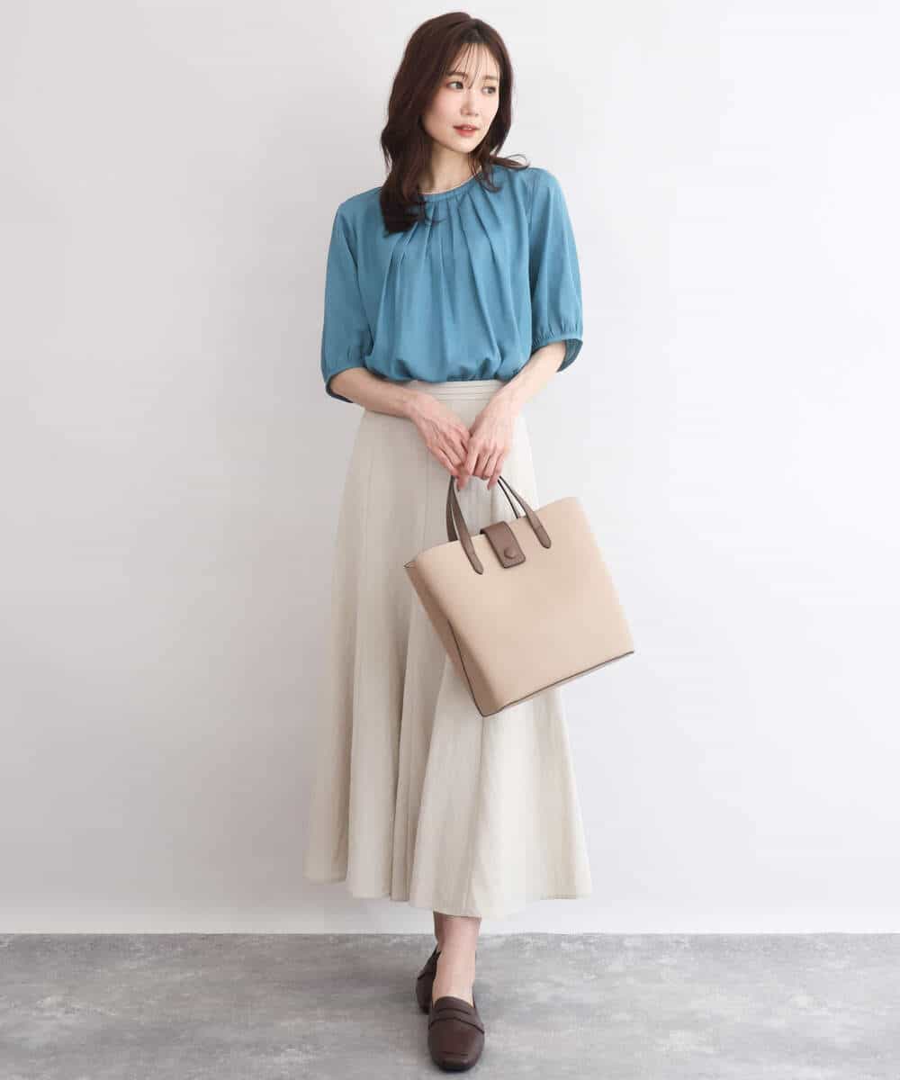 FKHGD55170 MK MICHEL KLEIN(MK ミッシェルクラン) [UVカット/洗える]リネン混フレアースカート ベージュ
