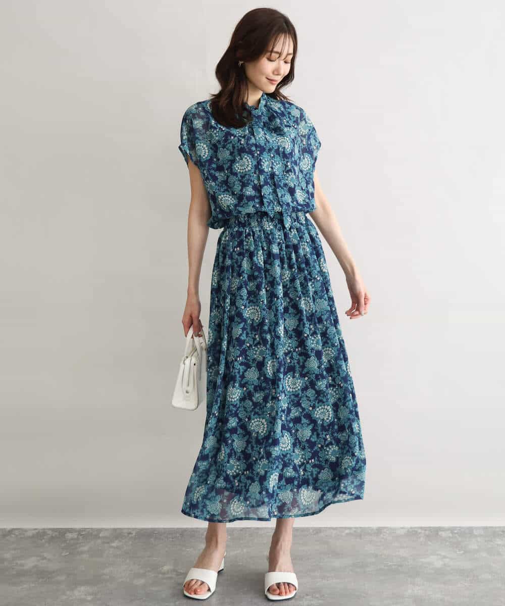 FKHGF05140 MK MICHEL KLEIN(MK ミッシェルクラン) [洗える]更紗プリント花柄シフォンスカート ベージュ
