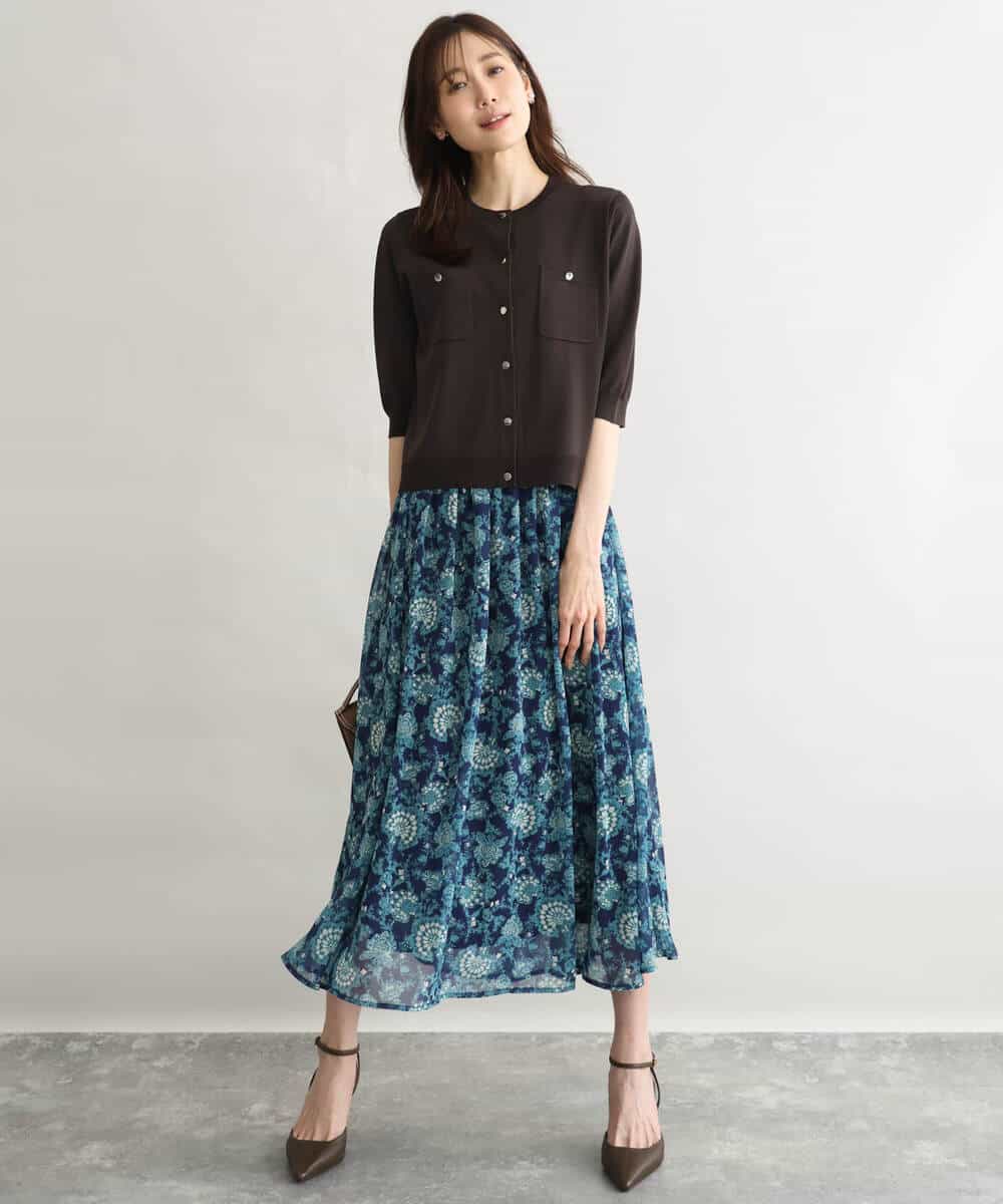 FKHGF05140 MK MICHEL KLEIN(MK ミッシェルクラン) [洗える]更紗プリント花柄シフォンスカート ベージュ