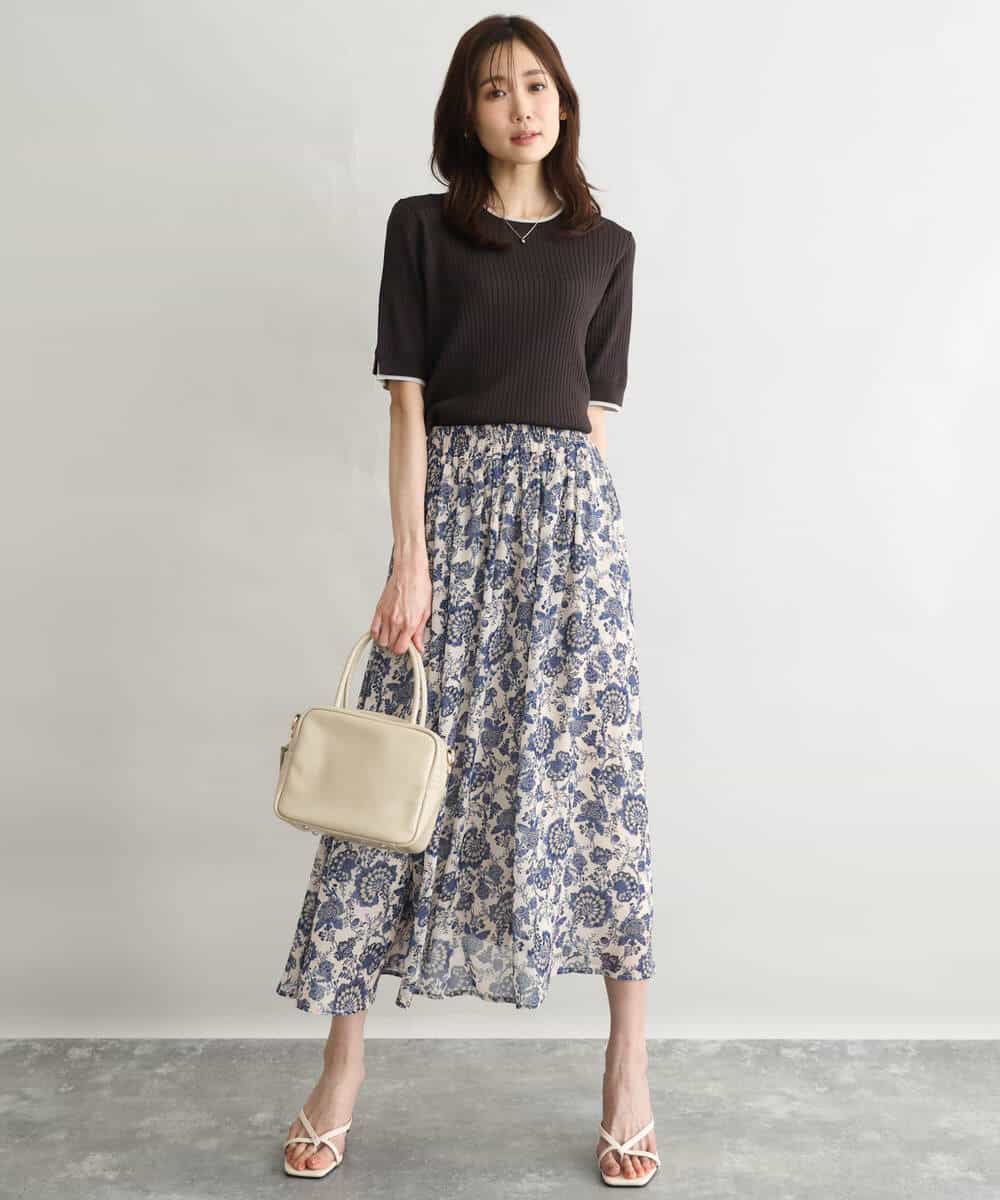 FKHGF05140 MK MICHEL KLEIN(MK ミッシェルクラン) [洗える]更紗プリント花柄シフォンスカート ベージュ