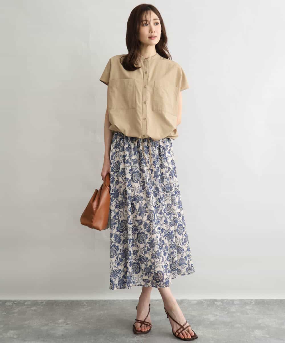 FKHGF05140 MK MICHEL KLEIN(MK ミッシェルクラン) [洗える]更紗プリント花柄シフォンスカート ベージュ