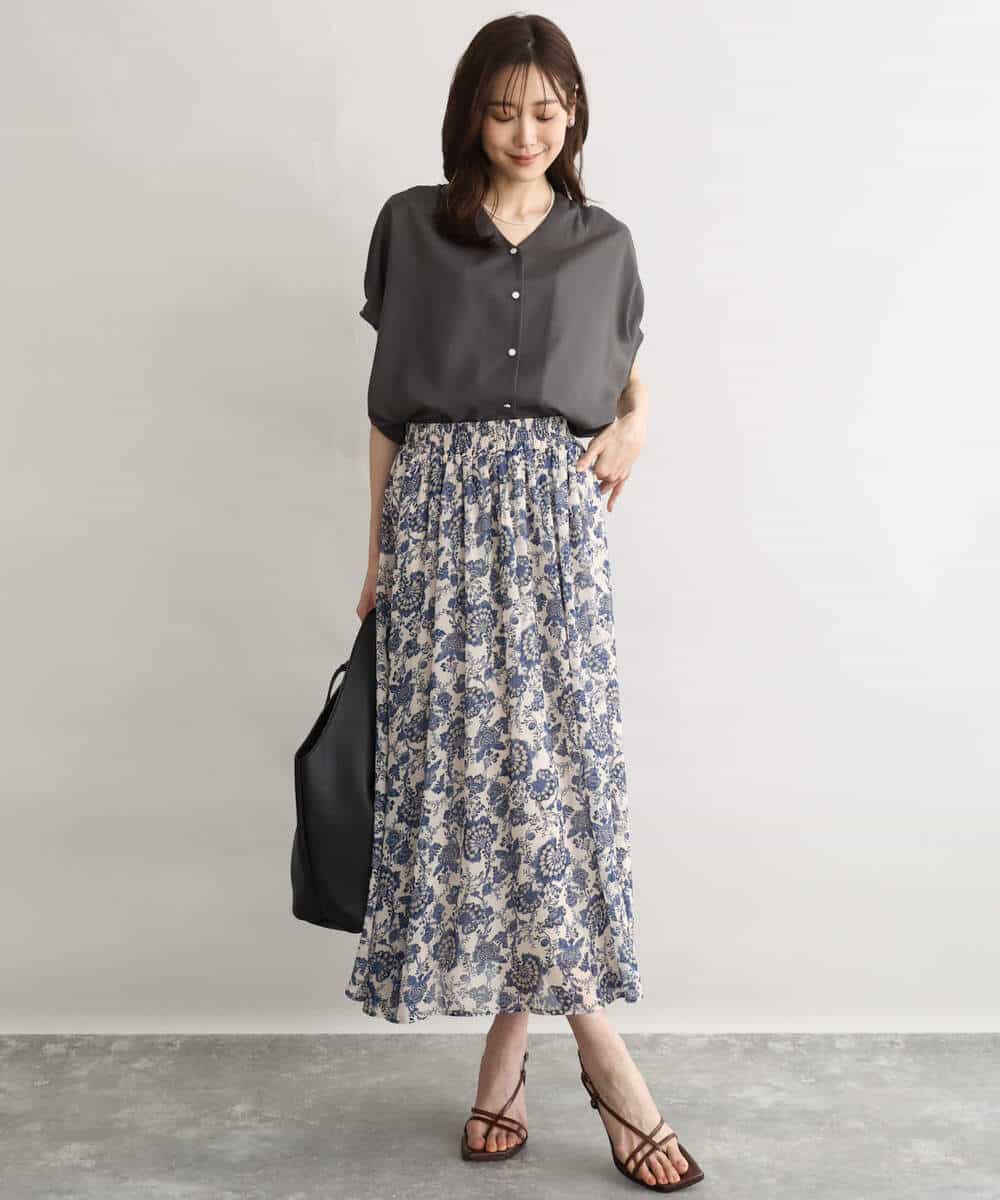 FKHGF05140 MK MICHEL KLEIN(MK ミッシェルクラン) [洗える]更紗プリント花柄シフォンスカート ベージュ