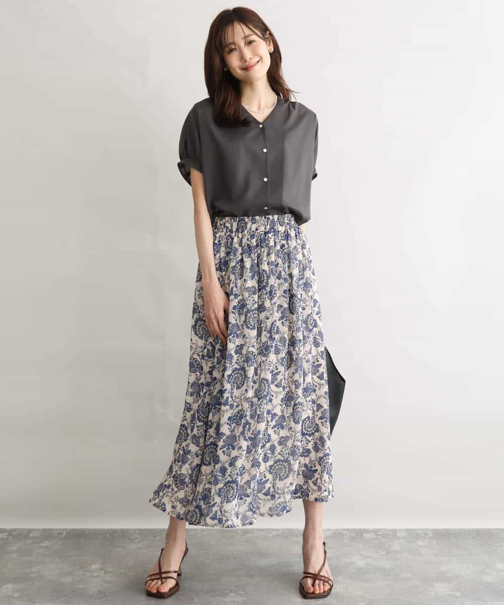 FKHGF05140 MK MICHEL KLEIN(MK ミッシェルクラン) [洗える]更紗プリント花柄シフォンスカート ベージュ