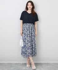 FKHHA05140 MK MICHEL KLEIN(MK ミッシェルクラン) 更紗プリント花柄シフォンスカート/洗える ベージュ