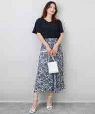 FKHHA05140 MK MICHEL KLEIN(MK ミッシェルクラン) 更紗プリント花柄シフォンスカート/洗える ベージュ