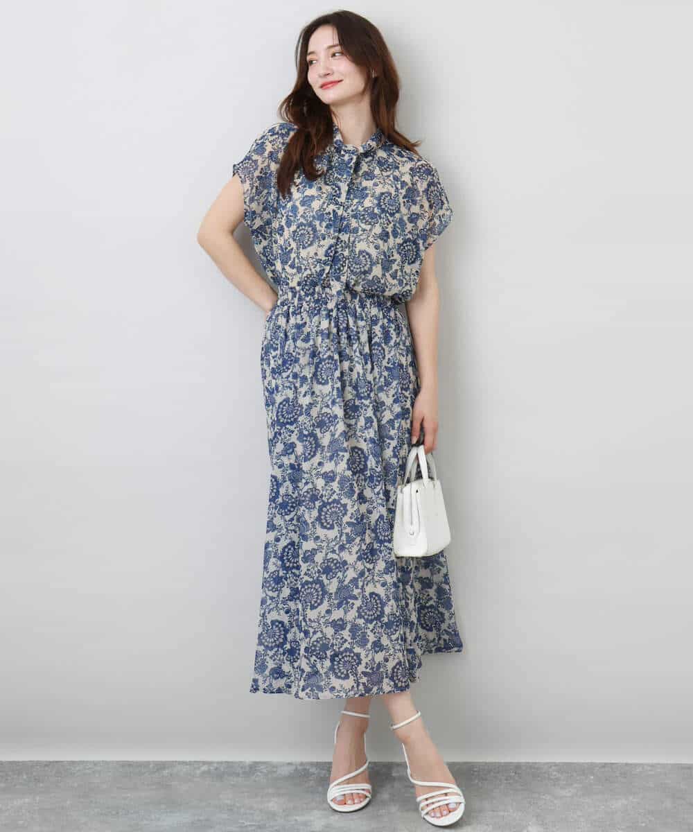 FKHHA05140 MK MICHEL KLEIN(MK ミッシェルクラン) 更紗プリント花柄シフォンスカート/洗える ベージュ