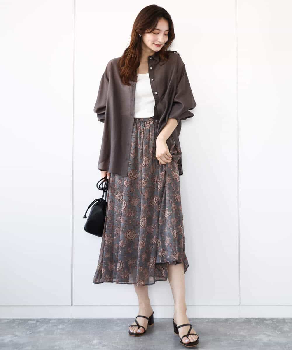 FKHHA05140 MK MICHEL KLEIN(MK ミッシェルクラン) 更紗プリント花柄シフォンスカート/洗える ベージュ