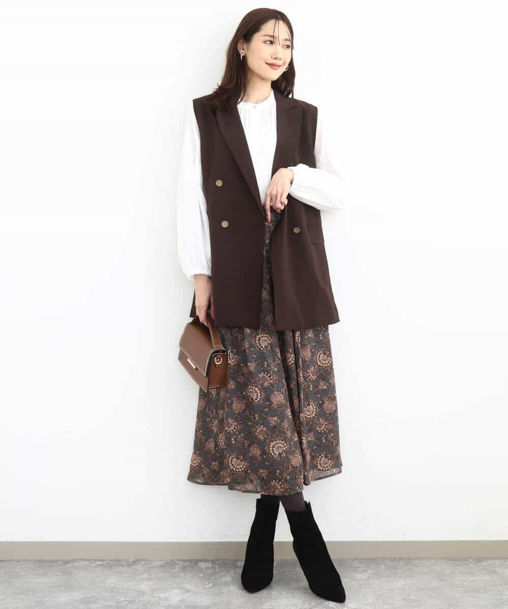 FKHHA05140 MK MICHEL KLEIN(MK ミッシェルクラン) 更紗プリント花柄シフォンスカート/洗える ベージュ