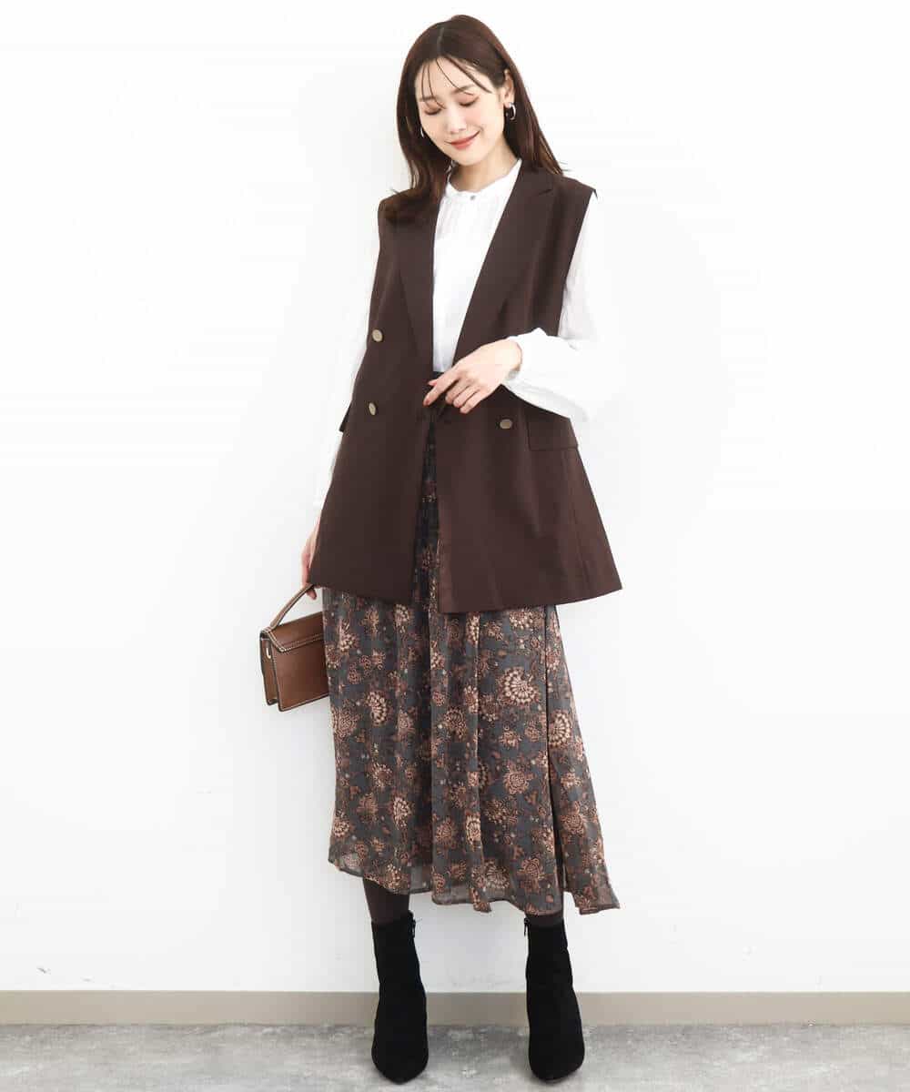 FKHHA05140 MK MICHEL KLEIN(MK ミッシェルクラン) 更紗プリント花柄シフォンスカート/洗える ベージュ