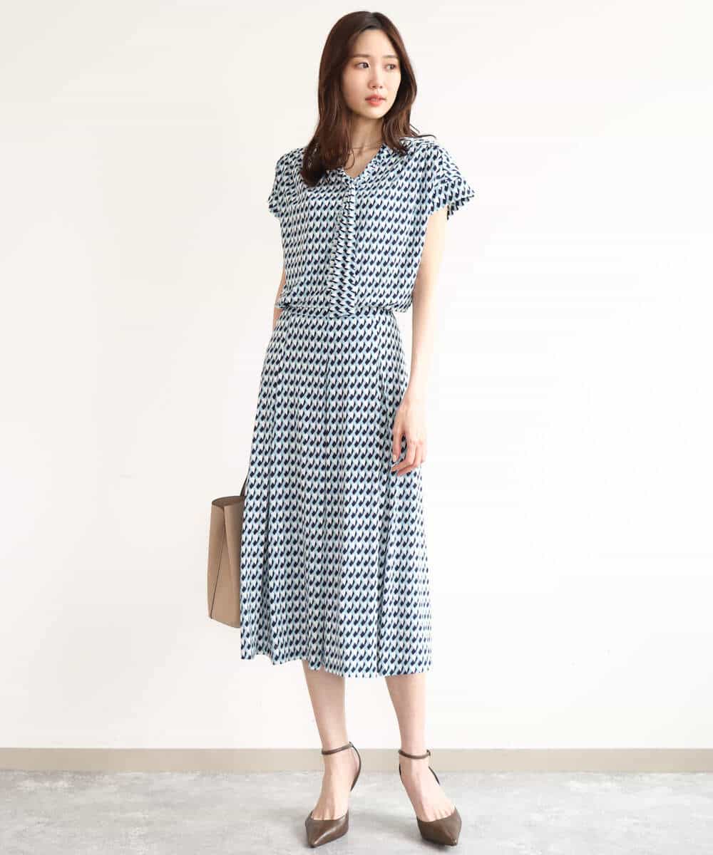 FKHID08150 MK MICHEL KLEIN(MK ミッシェルクラン) [洗える]幾何柄ジャージースカート ネイビー