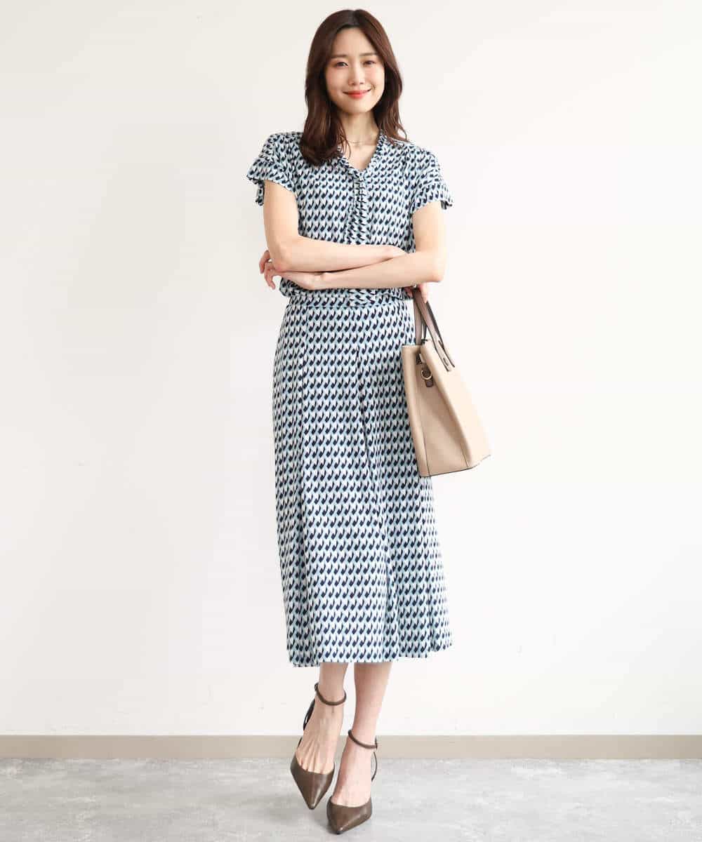 FKHID08150 MK MICHEL KLEIN(MK ミッシェルクラン) [洗える]幾何柄ジャージースカート ネイビー