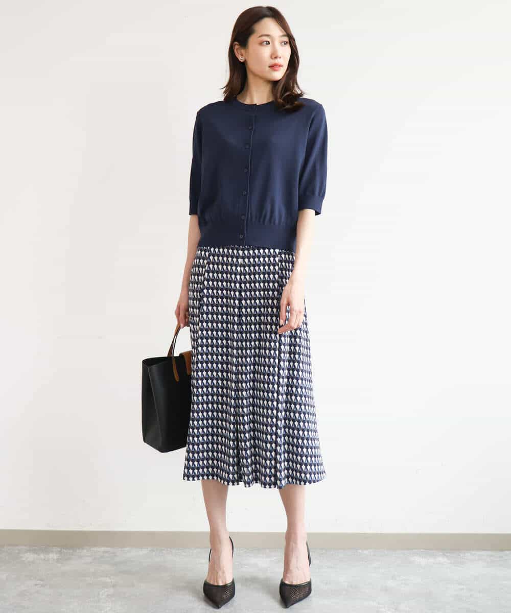FKHID08150 MK MICHEL KLEIN(MK ミッシェルクラン) [洗える]幾何柄ジャージースカート ネイビー