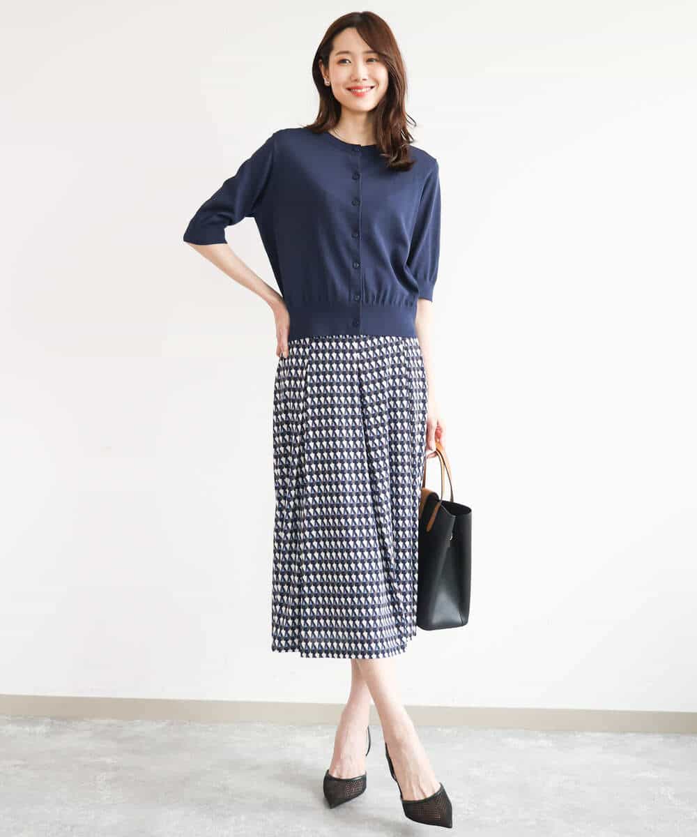 FKHID08150 MK MICHEL KLEIN(MK ミッシェルクラン) [洗える]幾何柄ジャージースカート ネイビー