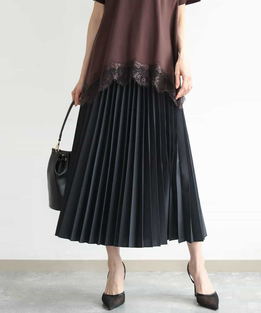 FKHJD32180 MK MICHEL KLEIN(MK ミッシェルクラン) [洗える]オーガンジープリーツスカート ブラック