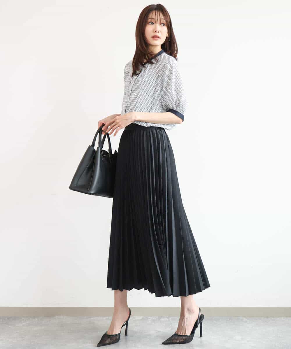 FKHJD32180 MK MICHEL KLEIN(MK ミッシェルクラン) [洗える]オーガンジープリーツスカート ブラック