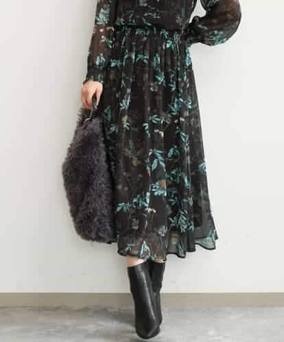 FKHJD37150 MK MICHEL KLEIN [洗える]水彩花柄シフォンスカート