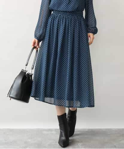 FKHJD39150 MK MICHEL KLEIN [洗える]スクエア幾何柄シフォンスカート