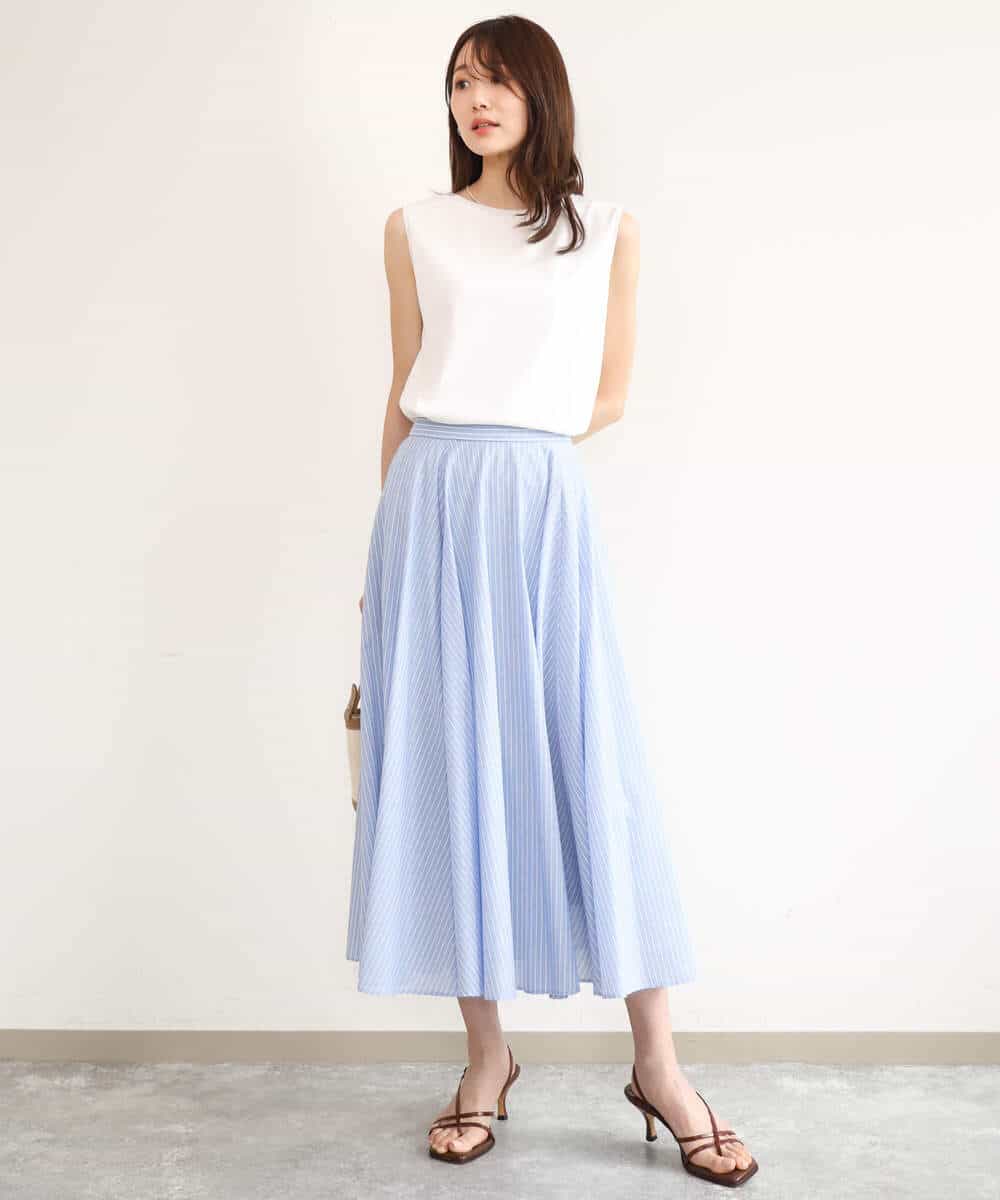 FKHJD77180 MK MICHEL KLEIN(MK ミッシェルクラン) [接触冷感/透湿性/洗える]ストライプ柄フレアースカート ネイビー