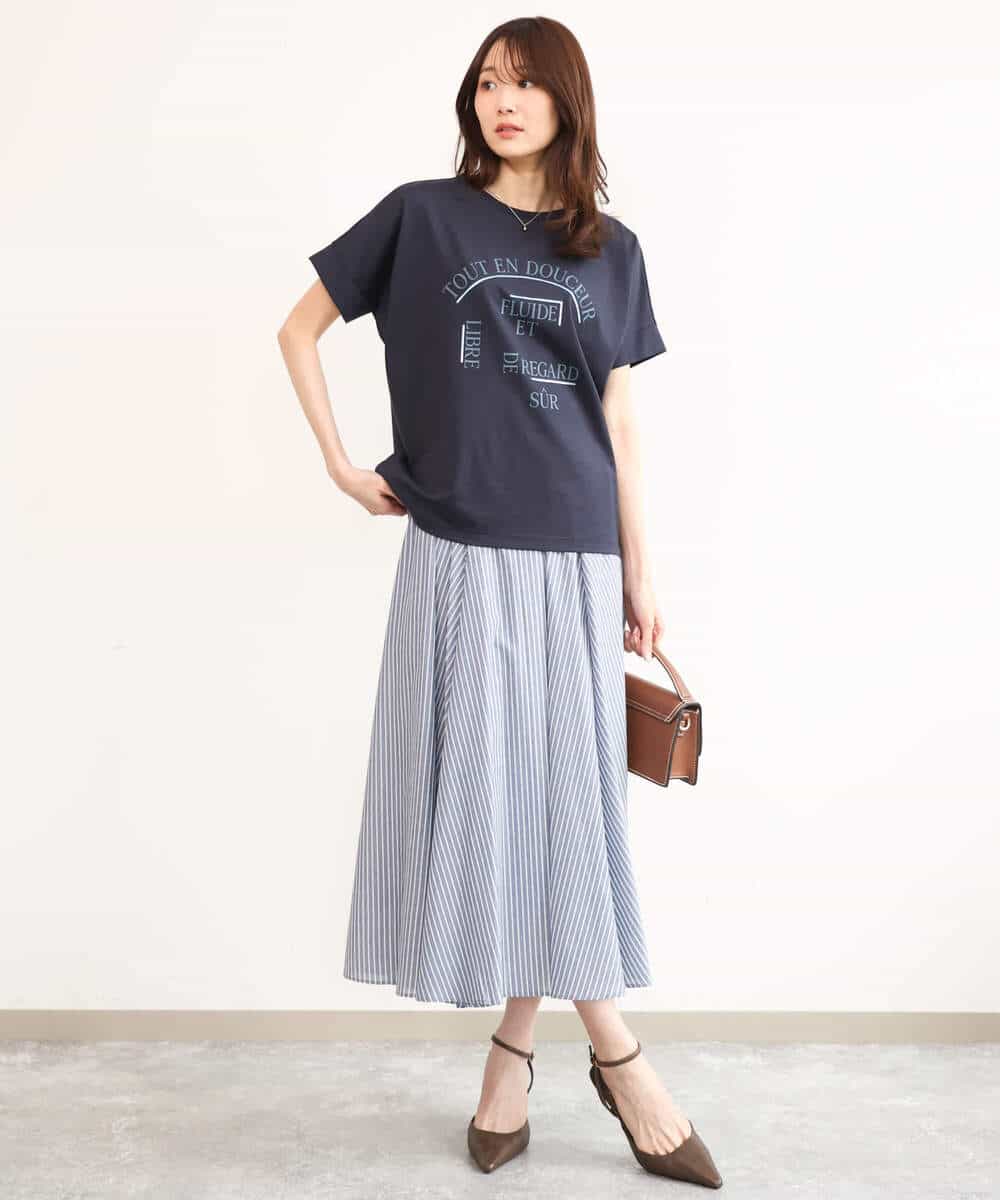 FKHJD77180 MK MICHEL KLEIN(MK ミッシェルクラン) [接触冷感/透湿性/洗える]ストライプ柄フレアースカート ネイビー