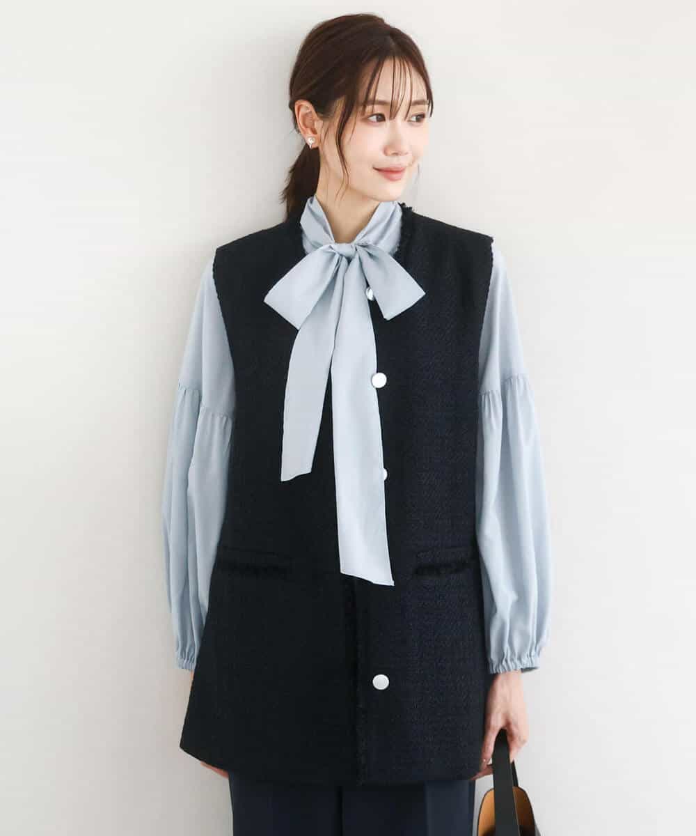 FKJFD02220 MK MICHEL KLEIN(MK ミッシェルクラン) [洗える]ツイードジレ ライトブルー