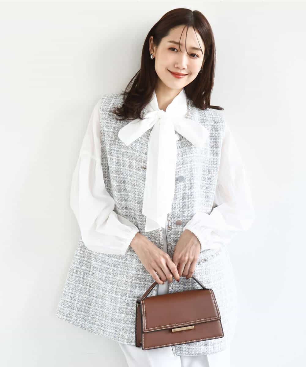 FKJFD02220 MK MICHEL KLEIN(MK ミッシェルクラン) [洗える]ツイードジレ ライトブルー
