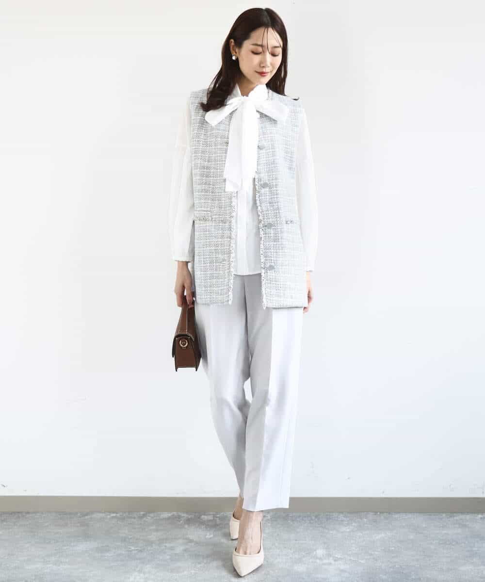 FKJFD02220 MK MICHEL KLEIN(MK ミッシェルクラン) [洗える]ツイードジレ ライトブルー