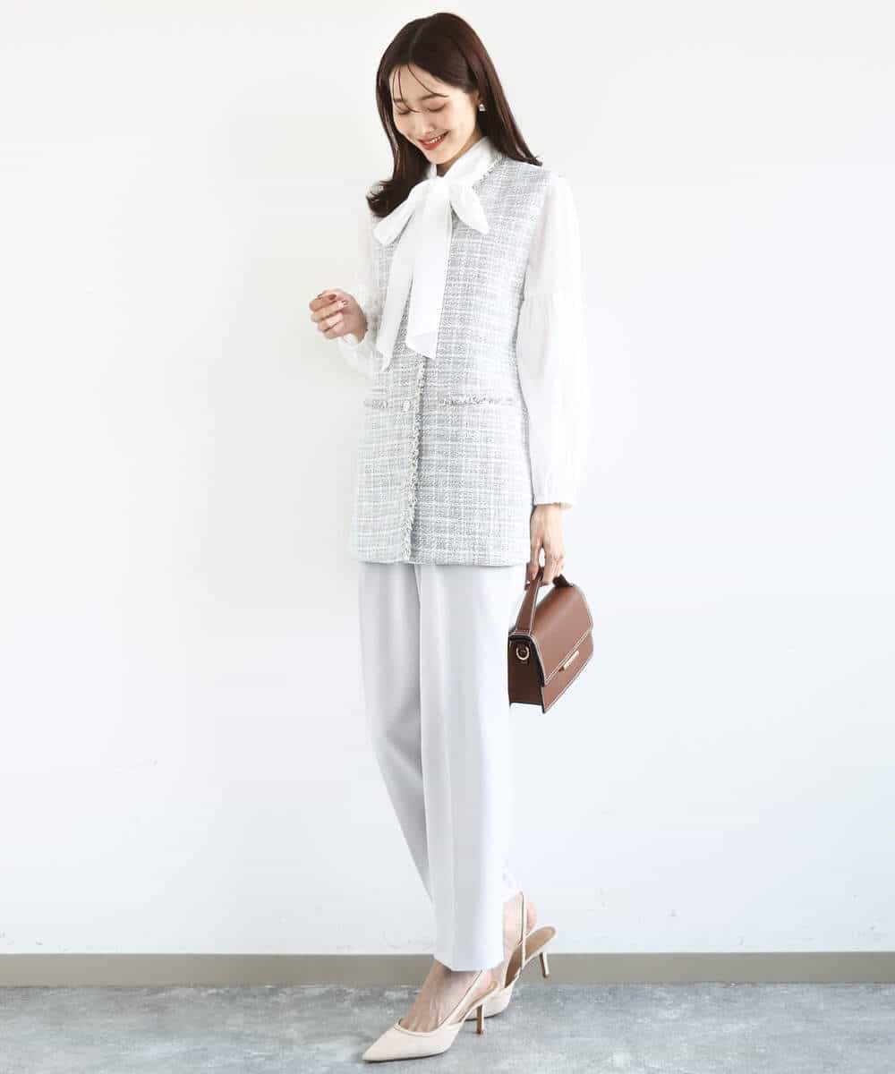 FKJFD02220 MK MICHEL KLEIN(MK ミッシェルクラン) [洗える]ツイードジレ ライトブルー