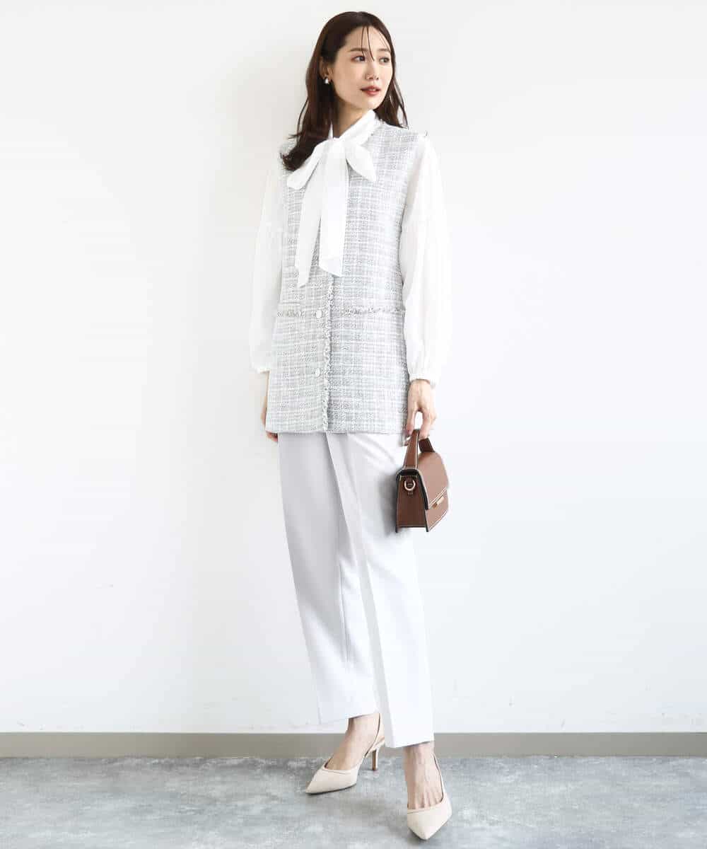 FKJFD02220 MK MICHEL KLEIN(MK ミッシェルクラン) [洗える]ツイードジレ ライトブルー
