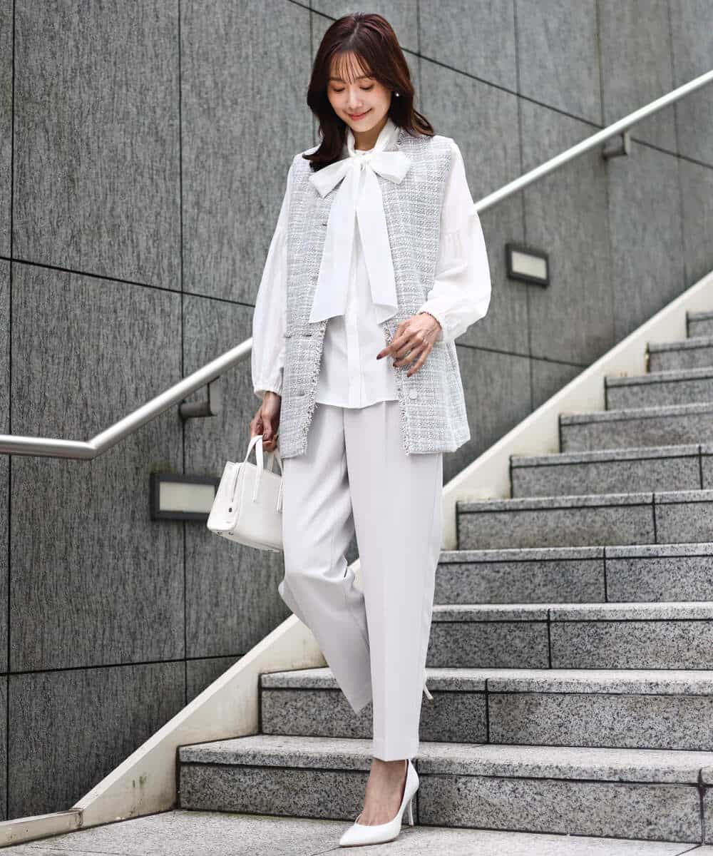 FKJFD02220 MK MICHEL KLEIN(MK ミッシェルクラン) [洗える]ツイードジレ ライトブルー