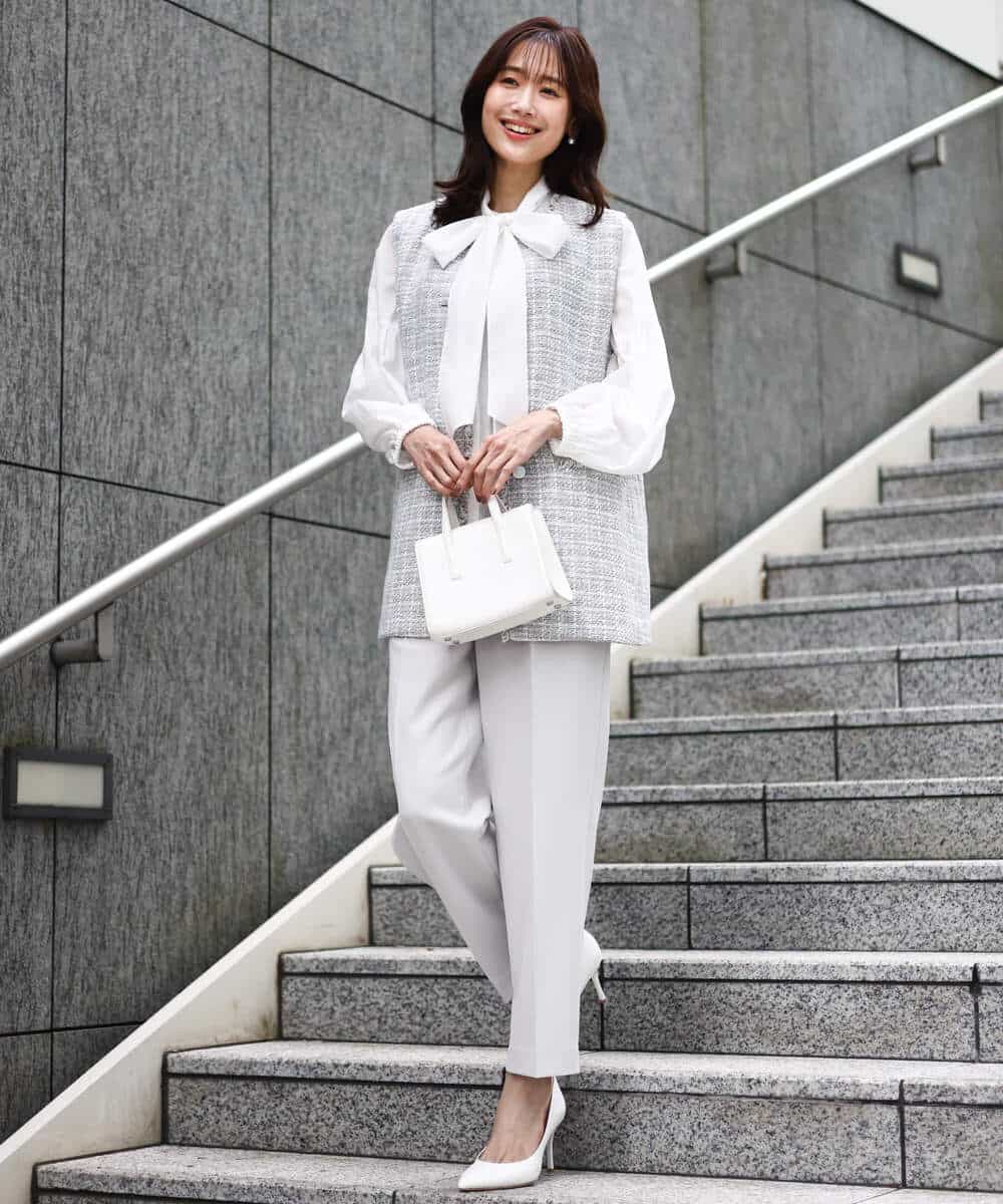 FKJFD02220 MK MICHEL KLEIN(MK ミッシェルクラン) [洗える]ツイードジレ ライトブルー