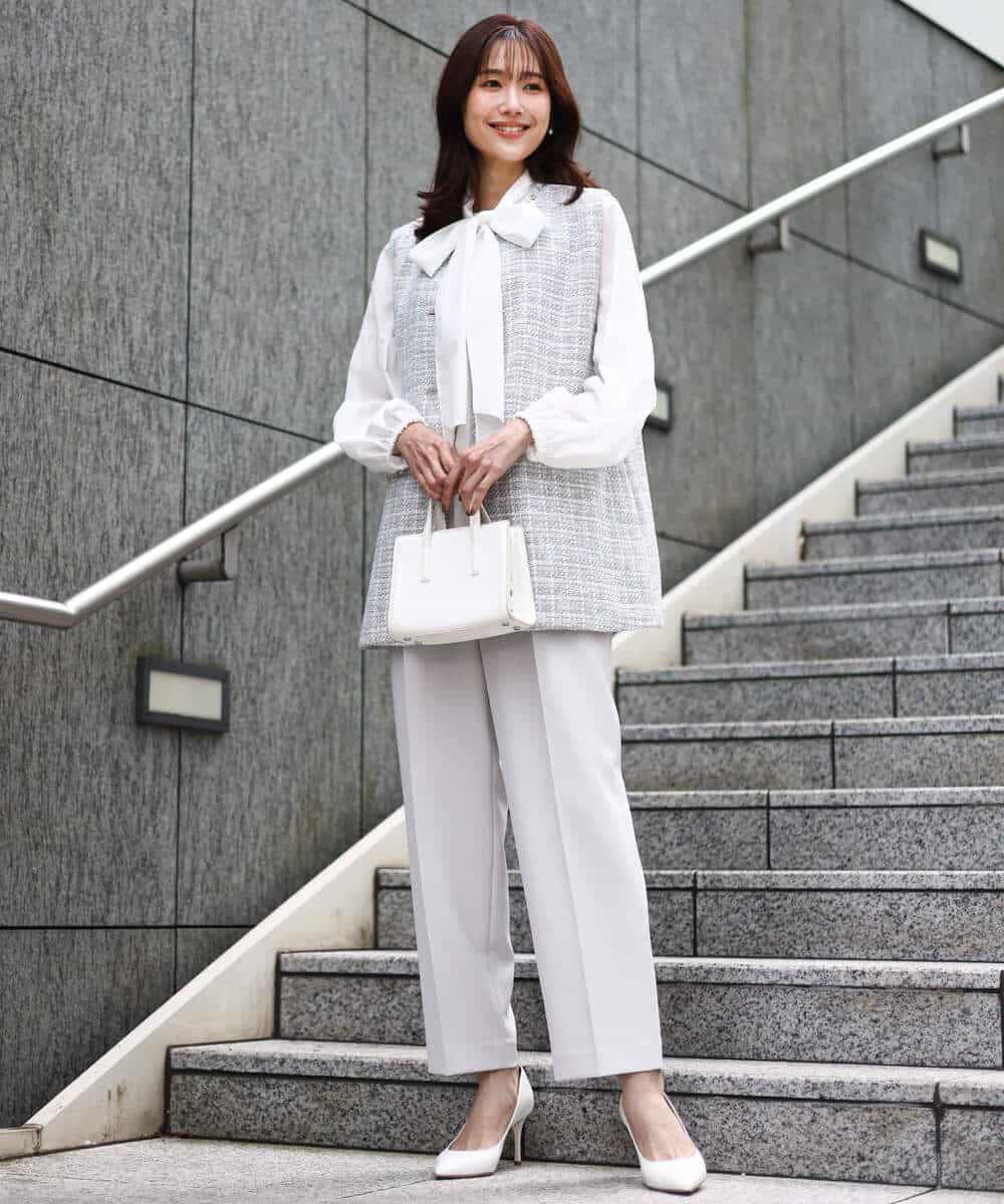 FKJFD02220 MK MICHEL KLEIN(MK ミッシェルクラン) [洗える]ツイードジレ ライトブルー