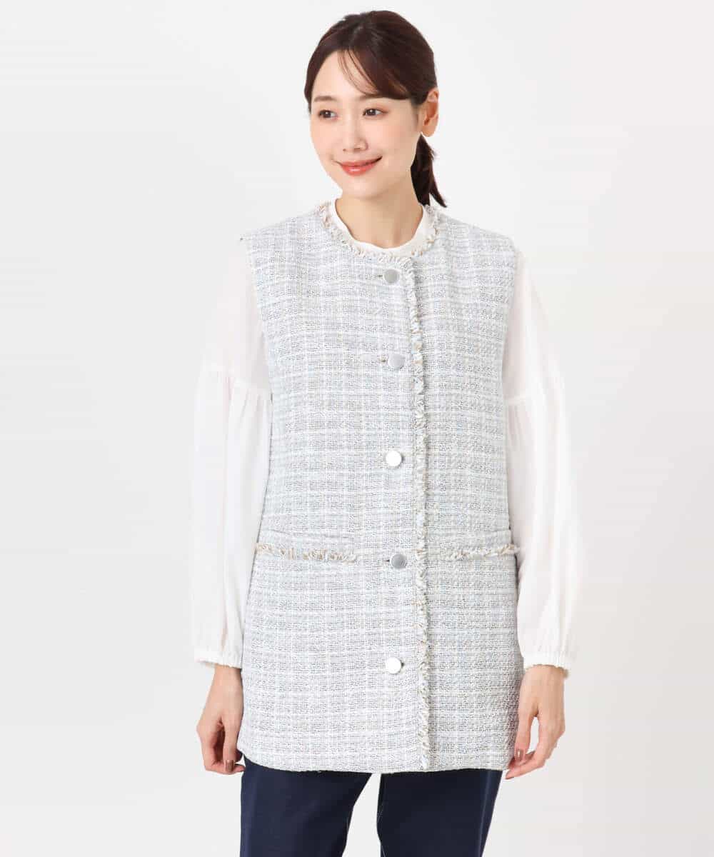 FKJFD02220 MK MICHEL KLEIN(MK ミッシェルクラン) [洗える]ツイードジレ ライトブルー