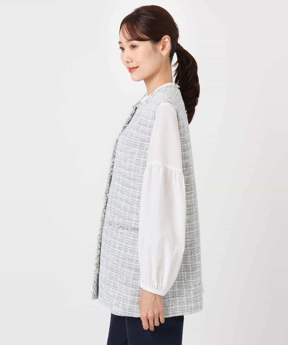 FKJFD02220 MK MICHEL KLEIN(MK ミッシェルクラン) [洗える]ツイードジレ ライトブルー