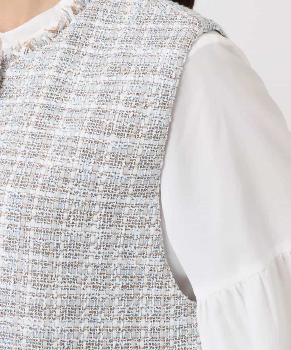 FKJFD02220 MK MICHEL KLEIN(MK ミッシェルクラン) [洗える]ツイードジレ ライトブルー
