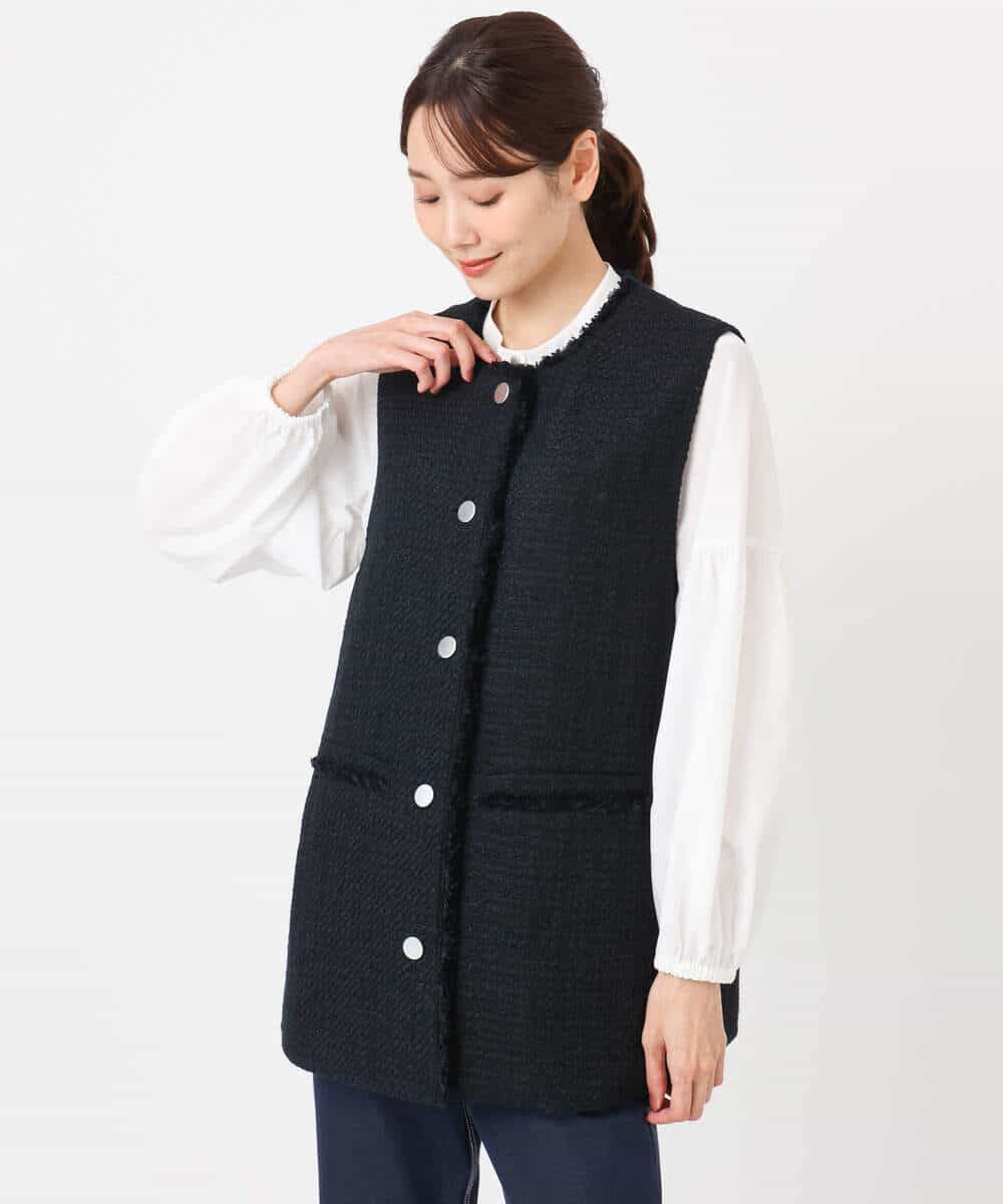 FKJFD02220 MK MICHEL KLEIN(MK ミッシェルクラン) [洗える]ツイードジレ ライトブルー