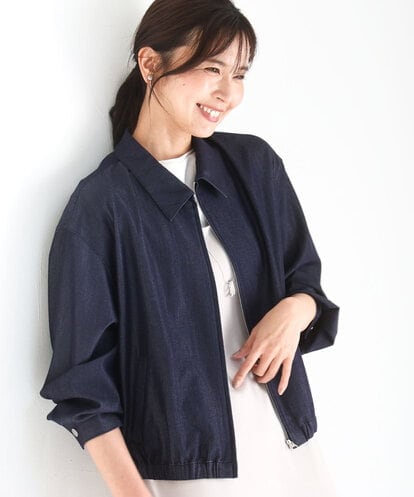 FKJGD36210 MK MICHEL KLEIN [SANAGARAシリーズ/UVカット/接触冷感/洗える]デニムライク 衿付きジップアップブルゾン