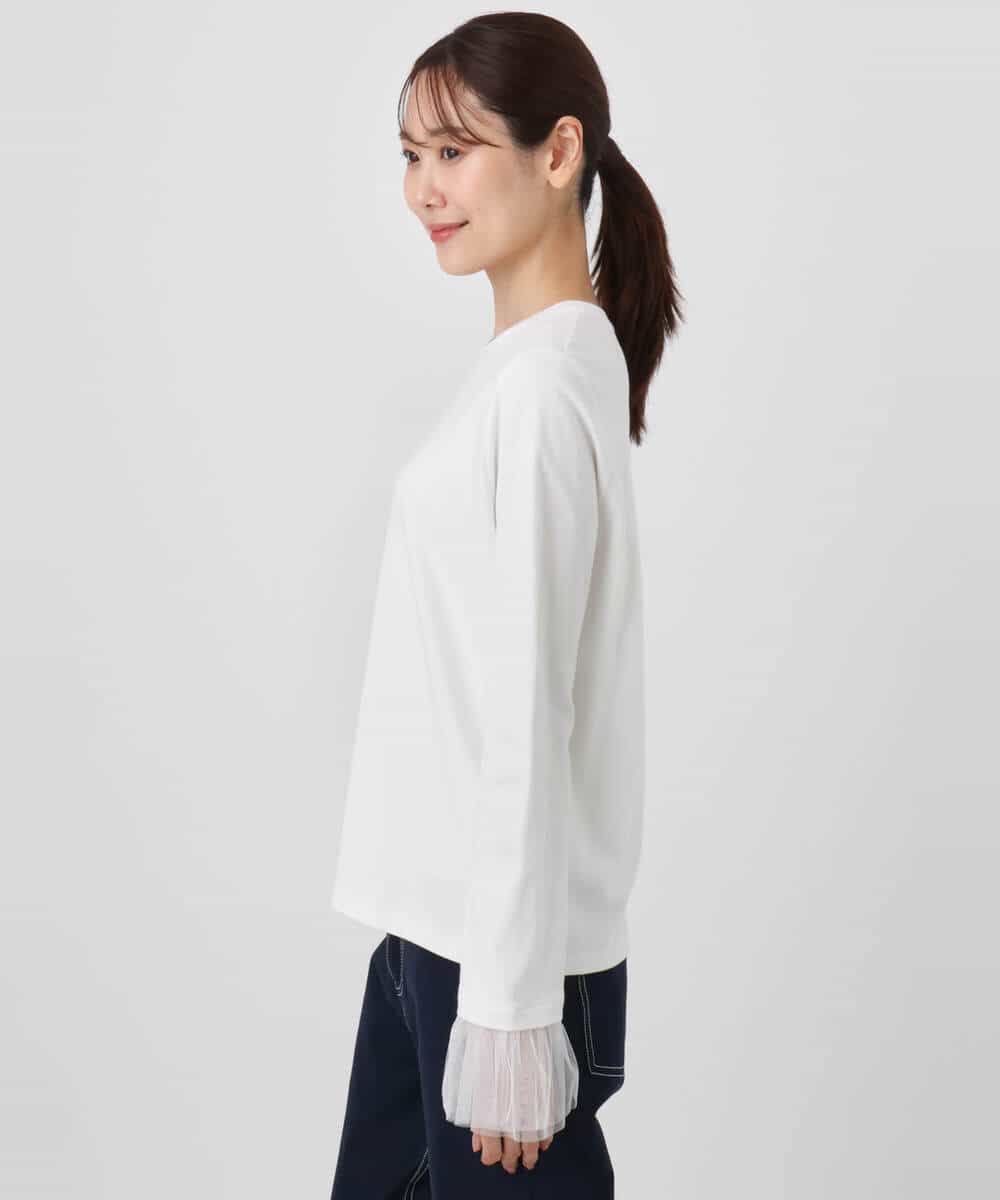 FKKAD42100 MK MICHEL KLEIN(MK ミッシェルクラン) 袖口チュールデザイン インナーカットソー/洗える アイボリー