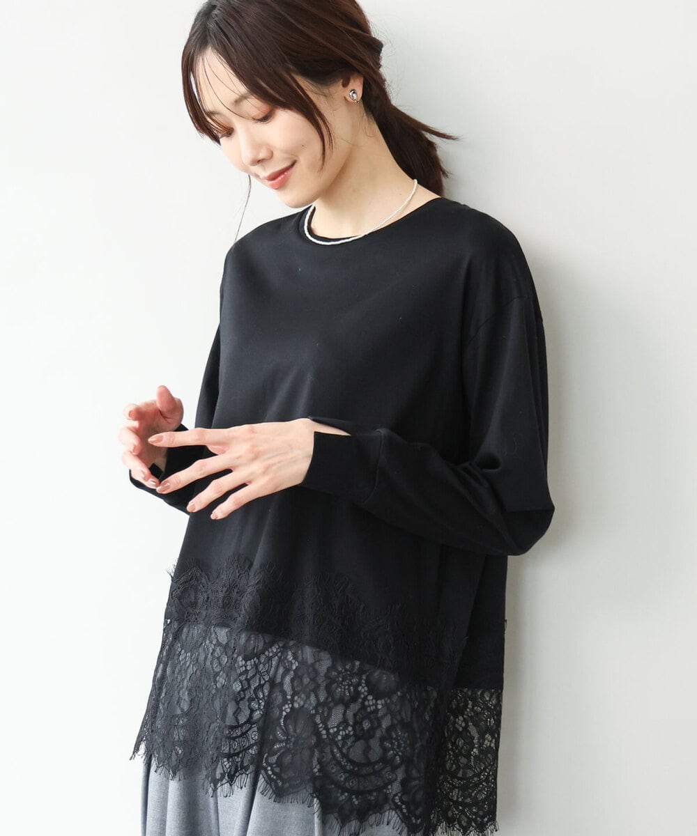 FKKAG40110 MK MICHEL KLEIN(MK ミッシェルクラン) [洗える]レースヘムデザインカットソー ブラック