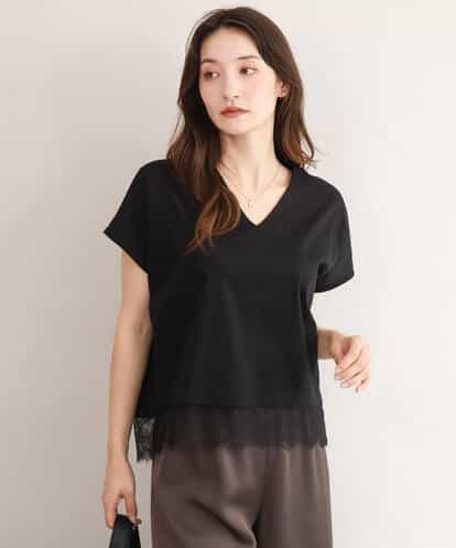 FKKID73120 MK MICHEL KLEIN [接触冷感/洗える]ヘムレースデザインVネックカットソー