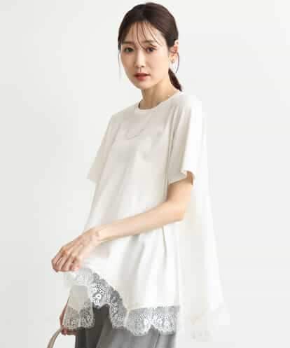 FKKJD21110  [洗える]イレヘムレースデザインカットソー