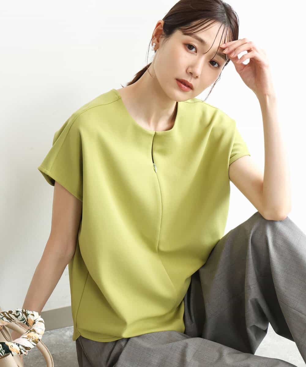 FKKJD22130 MK MICHEL KLEIN(MK ミッシェルクラン) [洗える]前後2way フロントジップデザインカットソー オリーブ