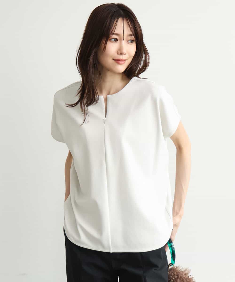 FKKJD22130 MK MICHEL KLEIN(MK ミッシェルクラン) [洗える]前後2way フロントジップデザインカットソー グレージュ