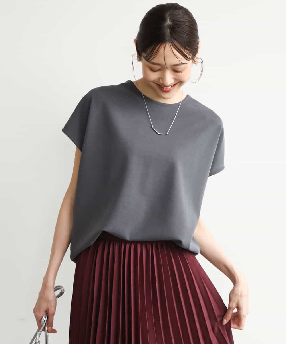 FKKJD22130 MK MICHEL KLEIN(MK ミッシェルクラン) [洗える]前後2way フロントジップデザインカットソー ダークグレー