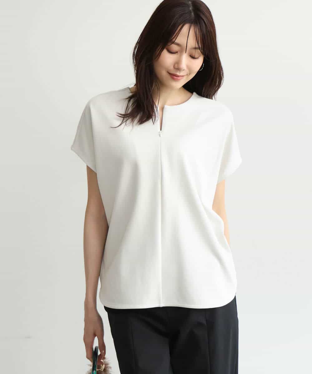 FKKJD22130 MK MICHEL KLEIN(MK ミッシェルクラン) [洗える]前後2way フロントジップデザインカットソー ダークグレー