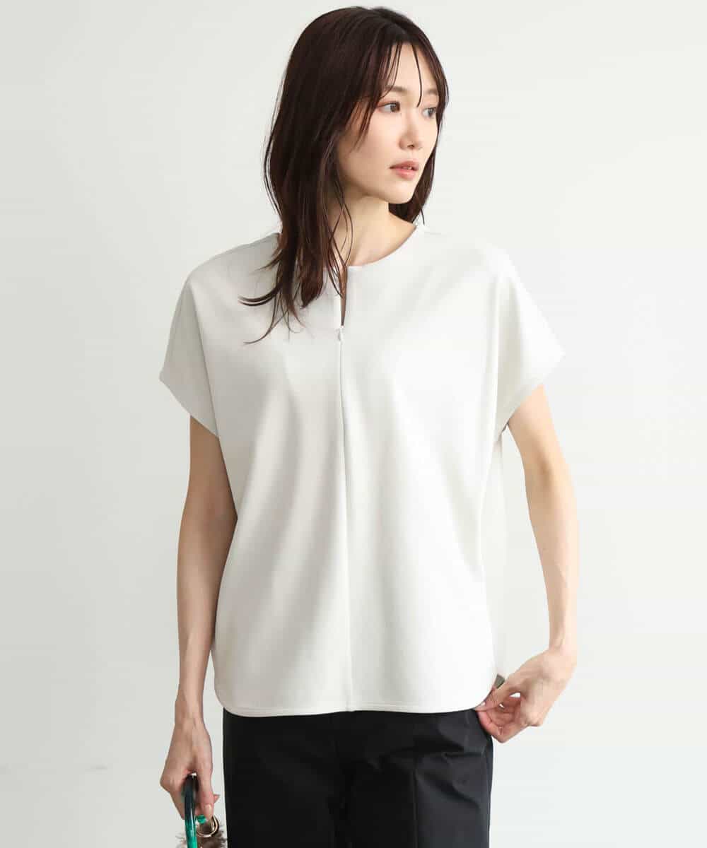 FKKJD22130 MK MICHEL KLEIN(MK ミッシェルクラン) [洗える]前後2way フロントジップデザインカットソー ダークグレー